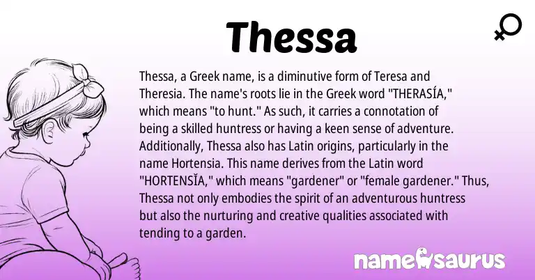 Infographic about Thessa name meaning, Thessa is a name from Latin, Greek origin(s).