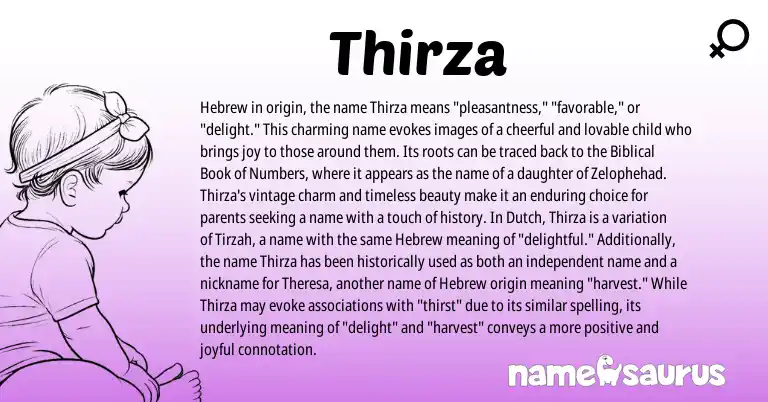 Infographic about Thirza name meaning, Thirza is a name from Dutch, Hebrew origin(s).