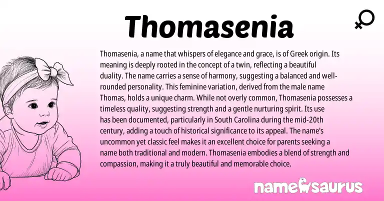 Infographic about Thomasenia name meaning, Thomasenia is a name from English, Greek origin(s).