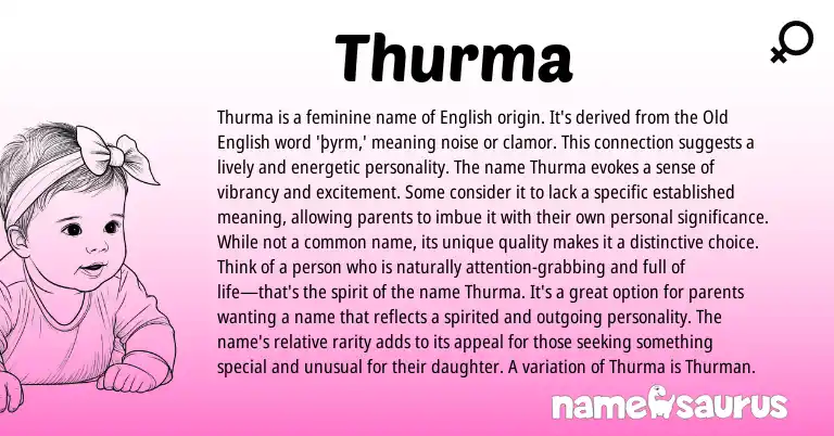 Infographic about Thurma name meaning, Thurma is a name from English origin(s).
