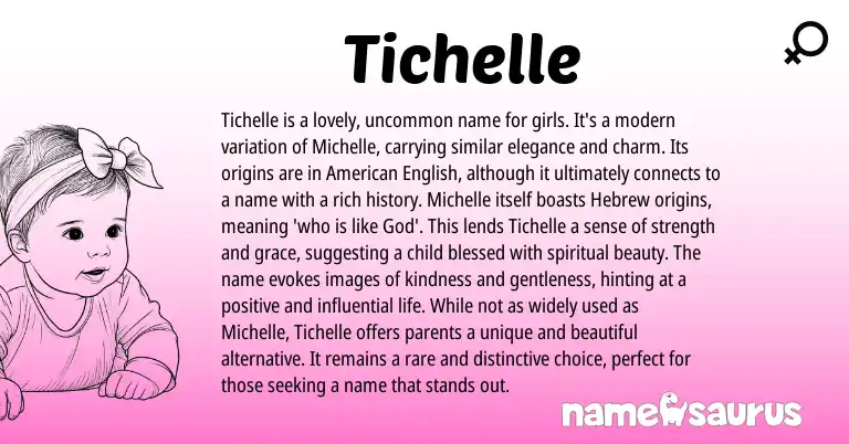 Infographic about Tichelle name meaning, Tichelle is a name from Hebrew, English origin(s).