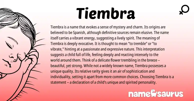 Infographic about Tiembra name meaning, Tiembra is a name from Spanish origin(s).