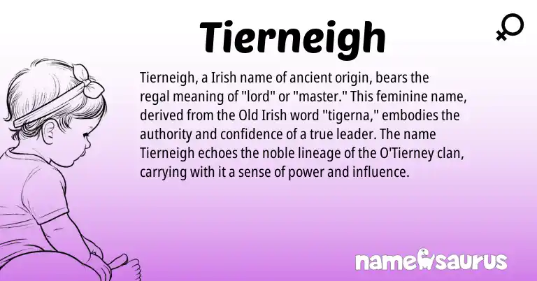 Infographic about Tierneigh name meaning, Tierneigh is a name from Irish, Old Irish origin(s).