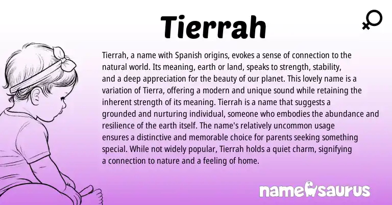 Infographic about Tierrah name meaning, Tierrah is a name from Spanish origin(s).