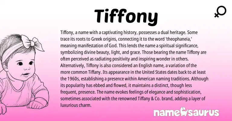 Infographic about Tiffony name meaning, Tiffony is a name from Greek origin(s).