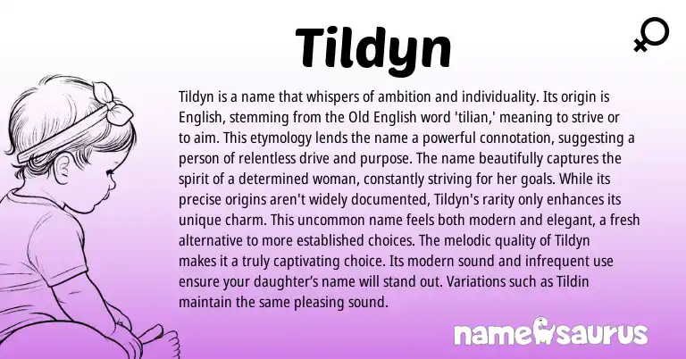 Infographic about Tildyn name meaning, Tildyn is a name from English origin(s).
