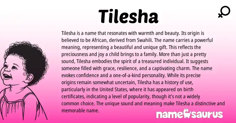 Infographic about Tilesha name meaning, Tilesha is a name from African, English, Swahili origin(s).