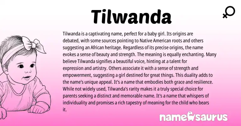Infographic about Tilwanda name meaning, Tilwanda is a name from American origin(s).