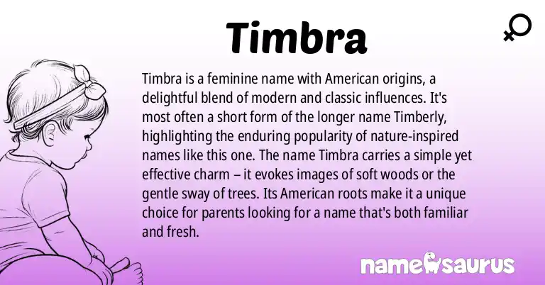Infographic about Timbra name meaning, Timbra is a name from American origin(s).