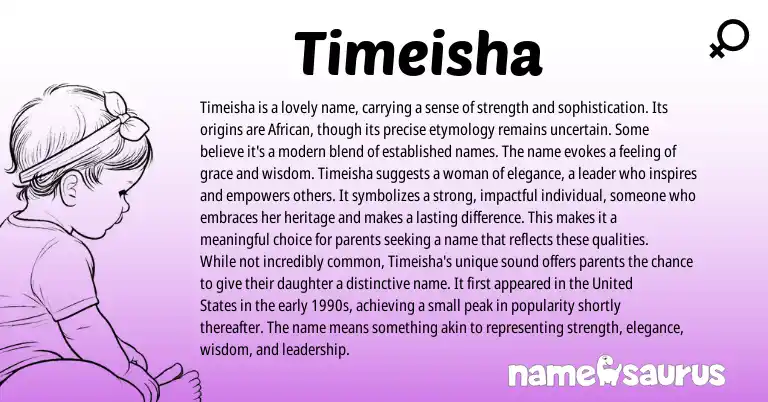 Infographic about Timeisha name meaning, Timeisha is a name from African, American origin(s).