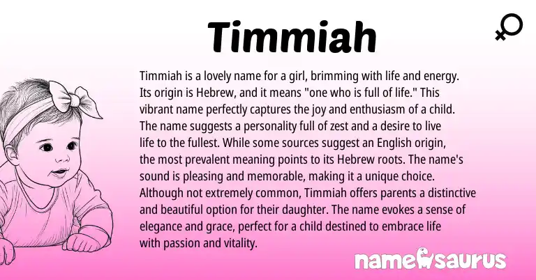 Infographic about Timmiah name meaning, Timmiah is a name from Hebrew origin(s).