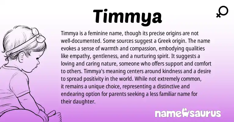Infographic about Timmya name meaning, Timmya is a name from Greek origin(s).