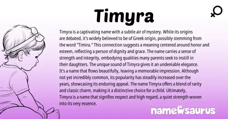 Infographic about Timyra name meaning, Timyra is a name from Greek origin(s).