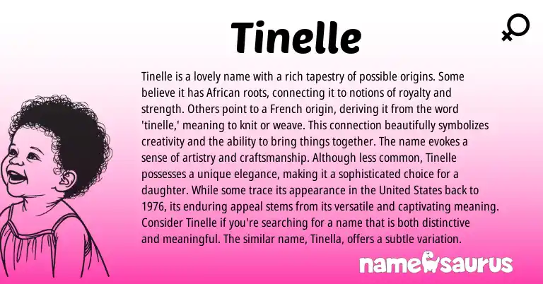 Infographic about Tinelle name meaning, Tinelle is a name from French, African origin(s).