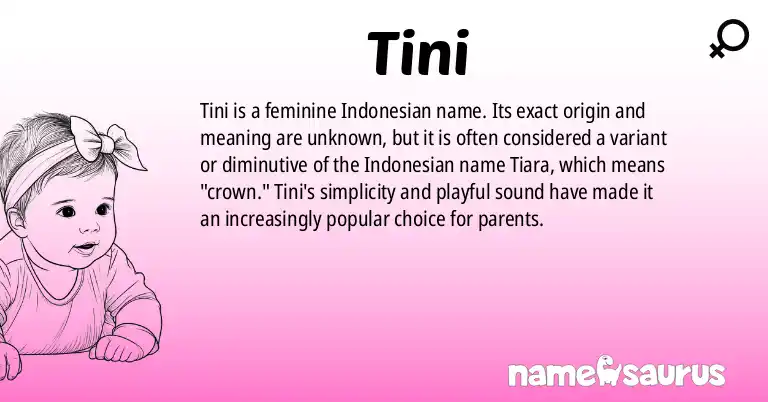Infographic about Tini name meaning, Tini is a name from Indonesian origin(s).