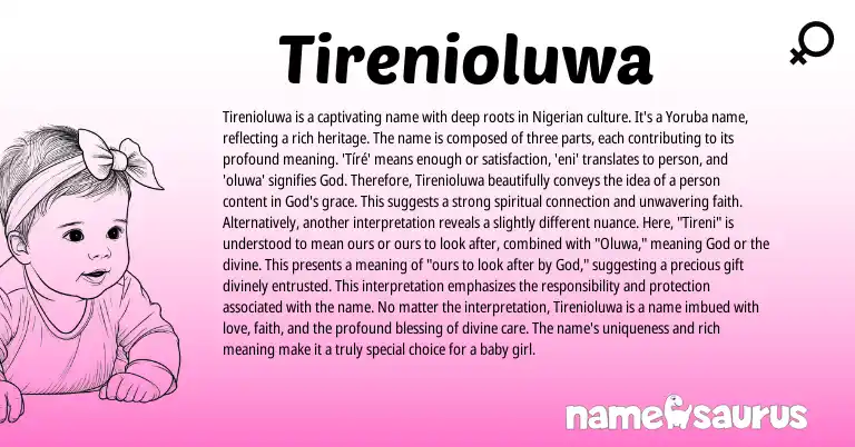 Infographic about Tirenioluwa name meaning, Tirenioluwa is a name from Yoruba, Nigerian origin(s).