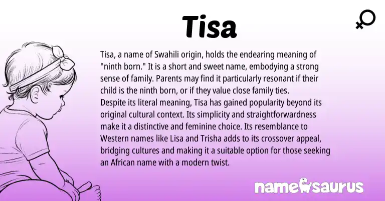 Infographic about Tisa name meaning, Tisa is a name from Swahili, African origin(s).