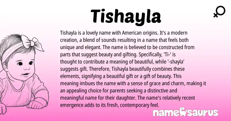 Infographic about Tishayla name meaning, Tishayla is a name from American origin(s).