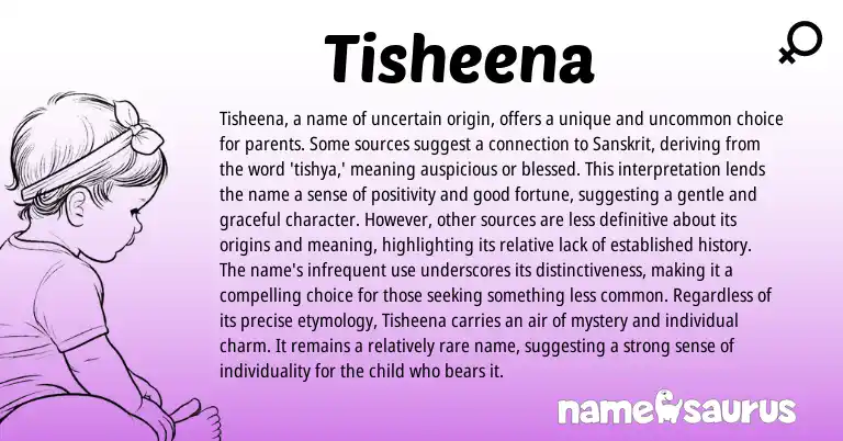 Infographic about Tisheena name meaning, Tisheena is a name from Sanskrit origin(s).