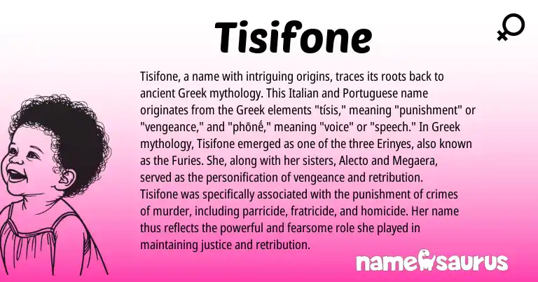 Infographic about Tisifone name meaning, Tisifone is a name from Portuguese, Italian, Greek origin(s).
