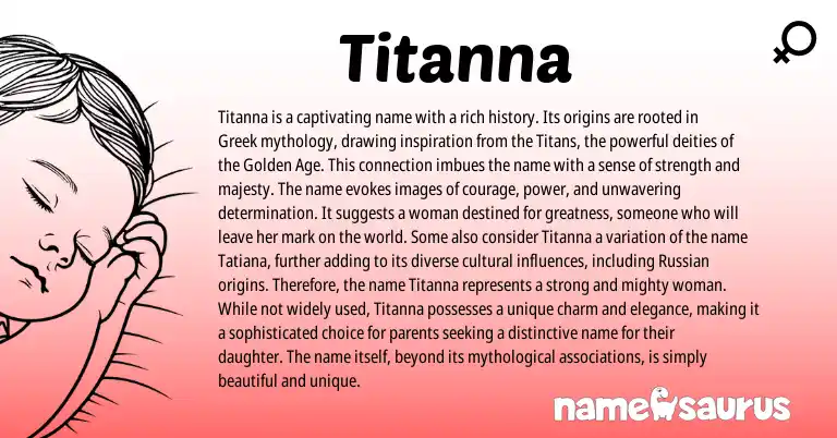 Infographic about Titanna name meaning, Titanna is a name from English, Greek origin(s).