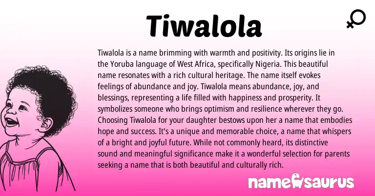 Infographic about Tiwalola name meaning, Tiwalola is a name from Yoruba, African origin(s).