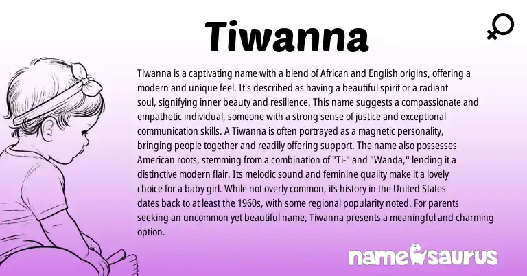 Infographic about Tiwanna name meaning, Tiwanna is a name from African, English origin(s).