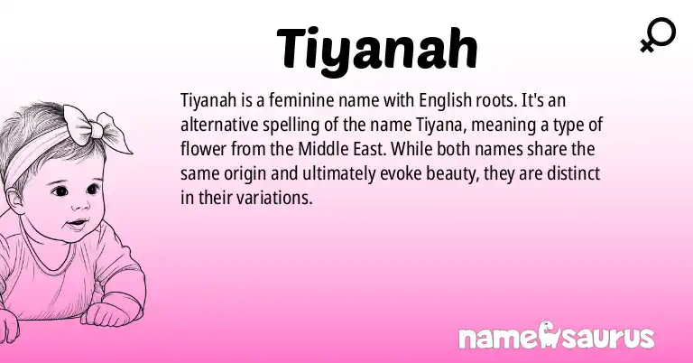 Infographic about Tiyanah name meaning, Tiyanah is a name from English origin(s).