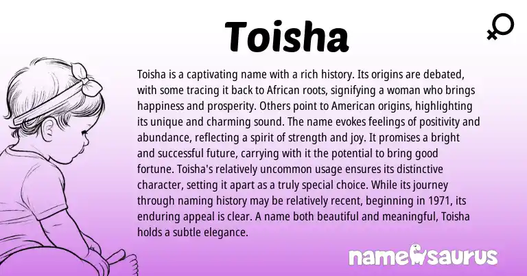 Infographic about Toisha name meaning, Toisha is a name from African origin(s).