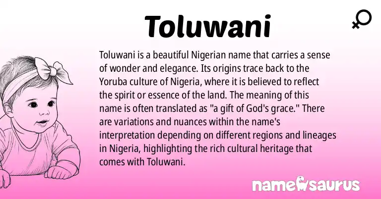 Infographic about Toluwani name meaning, Toluwani is a name from Nigerian origin(s).