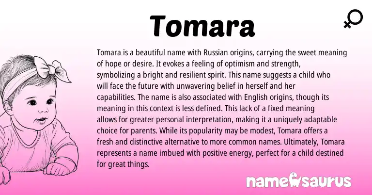 Infographic about Tomara name meaning, Tomara is a name from Russian origin(s).
