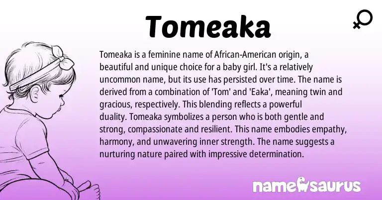 Infographic about Tomeaka name meaning, Tomeaka is a name from English origin(s).