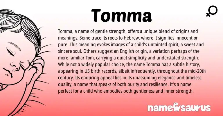 Infographic about Tomma name meaning, Tomma is a name from Hebrew origin(s).