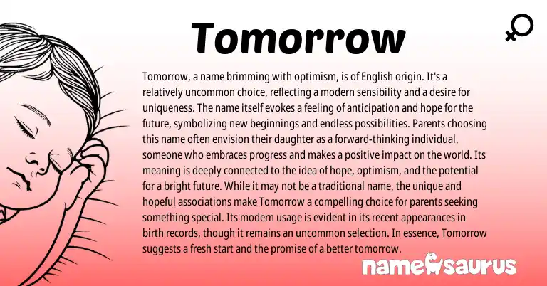 Infographic about Tomorrow name meaning, Tomorrow is a name from English origin(s).