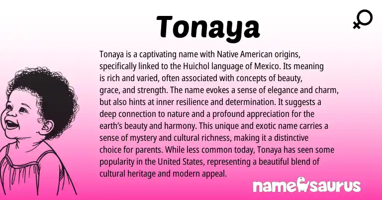 Infographic about Tonaya name meaning, Tonaya is a name from American origin(s).