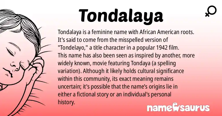 Infographic about Tondalaya name meaning, Tondalaya is a name from African American origin(s).