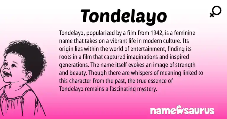 Infographic about Tondelayo name meaning, Tondelayo is a name from Popular Culture origin(s).