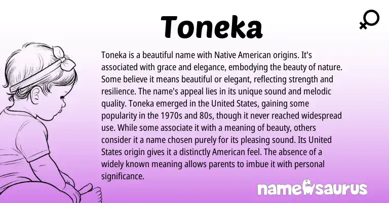 Infographic about Toneka name meaning, Toneka is a name from American origin(s).