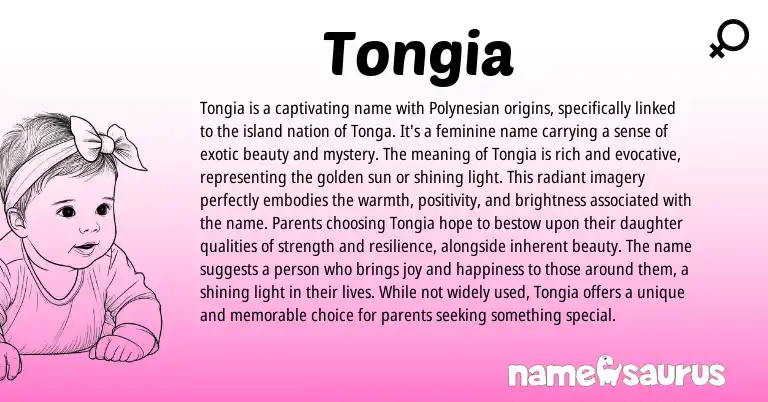 Infographic about Tongia name meaning, Tongia is a name from Polynesian origin(s).