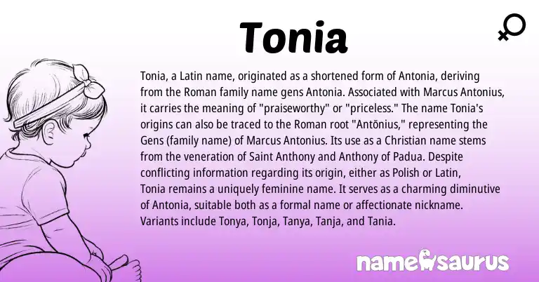 Infographic about Tonia name meaning, Tonia is a name from Roman, Polish, Latin origin(s).