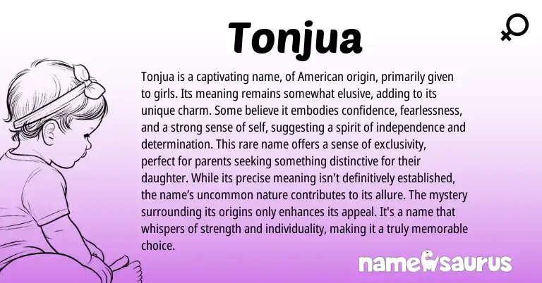 Infographic about Tonjua name meaning, Tonjua is a name from American origin(s).