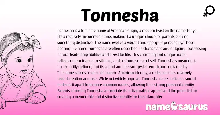 Infographic about Tonnesha name meaning, Tonnesha is a name from American origin(s).
