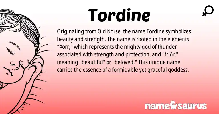 Infographic about Tordine name meaning, Tordine is a name from Old Norse origin(s).