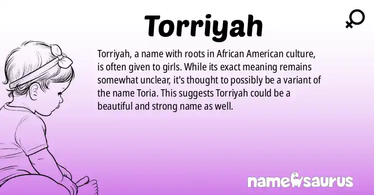 Infographic about Torriyah name meaning, Torriyah is a name from African American origin(s).