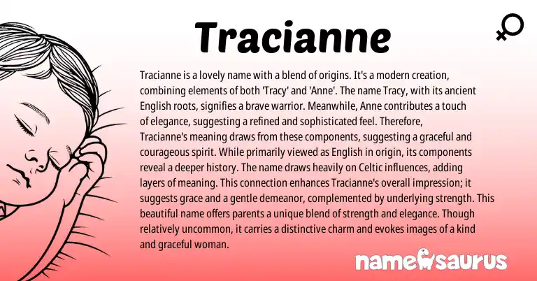 Infographic about Tracianne name meaning, Tracianne is a name from Celtic, American origin(s).
