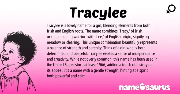 Infographic about Tracylee name meaning, Tracylee is a name from English, Irish origin(s).