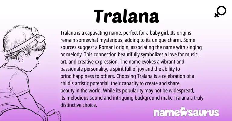 Infographic about Tralana name meaning, Tralana is a name from Romani origin(s).
