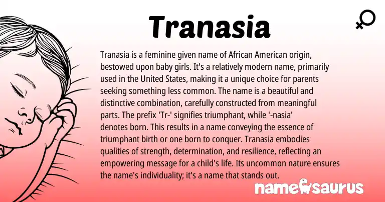 Infographic about Tranasia name meaning, Tranasia is a name from American, African origin(s).