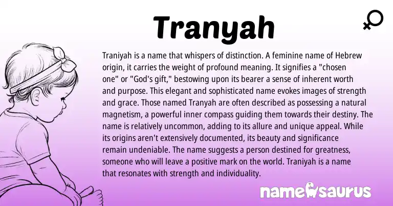 Infographic about Tranyah name meaning, Tranyah is a name from Hebrew origin(s).