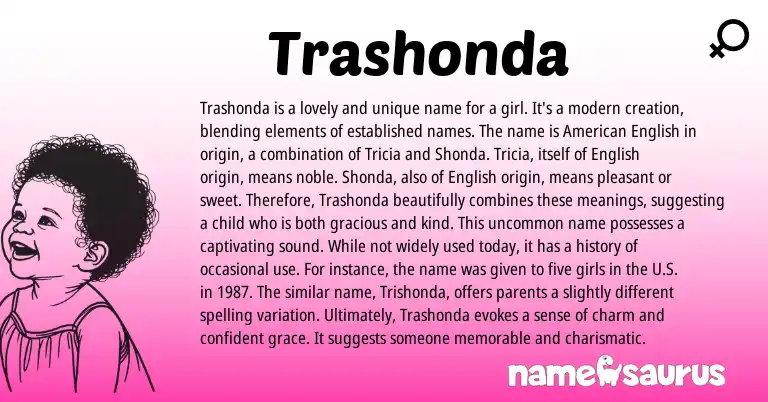 Infographic about Trashonda name meaning, Trashonda is a name from English origin(s).